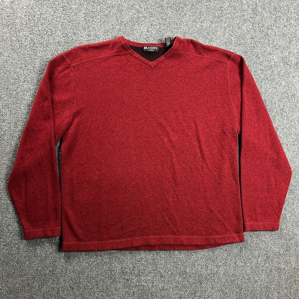 Brandini Sweater Mens Extra Large Red V-Neck Casual‎ Acrylic Blend Adults